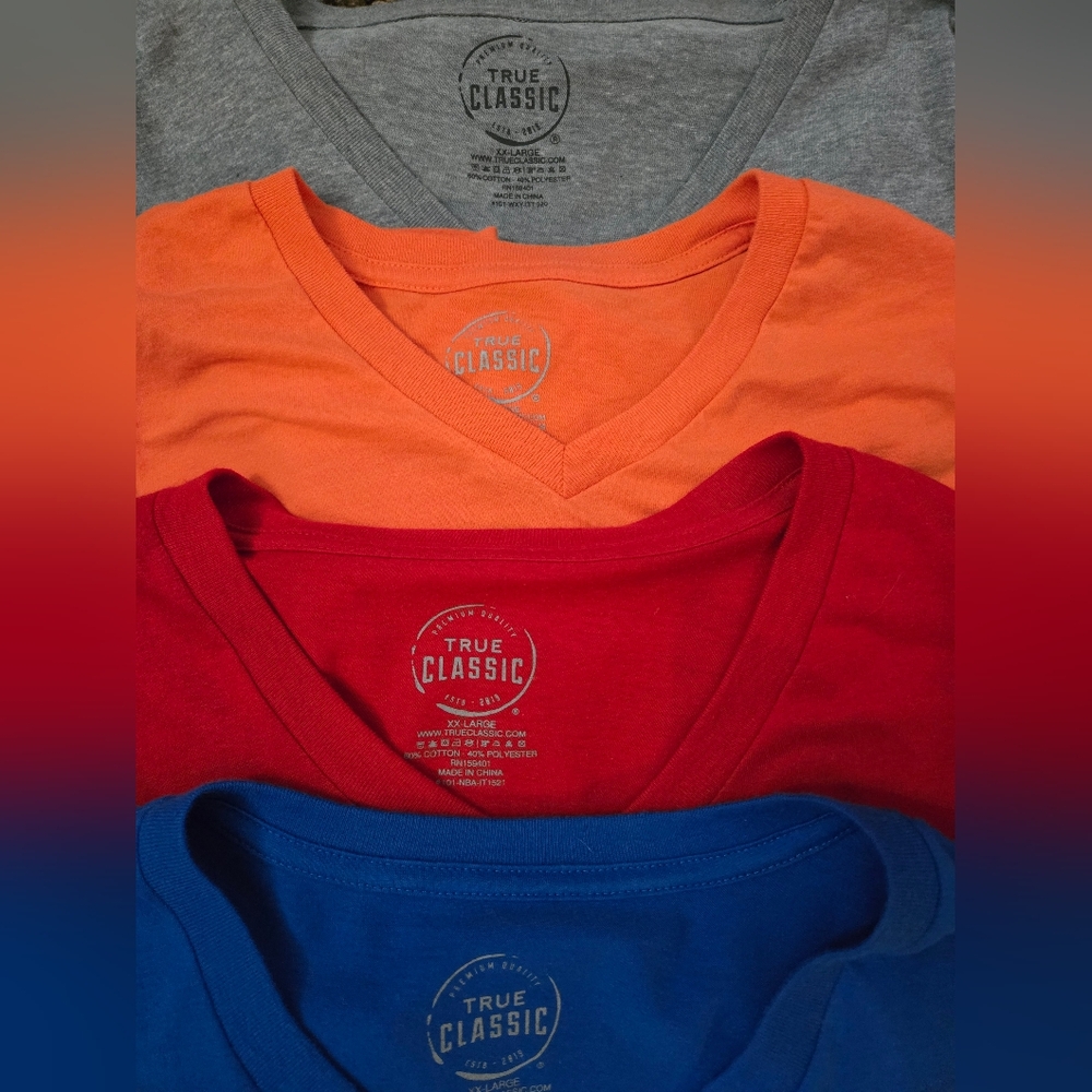 True Classic Men's Short Sleeve Tees - Gray, Orange, Red, Blue